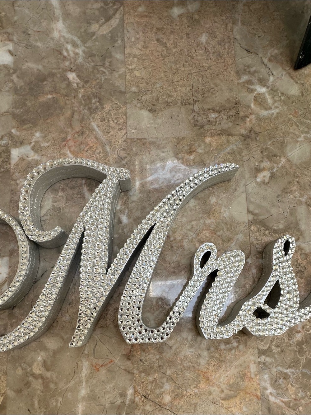 Mr & Mrs Rhinestone Script Wedding Sign - Silver - Picture 9 of 11